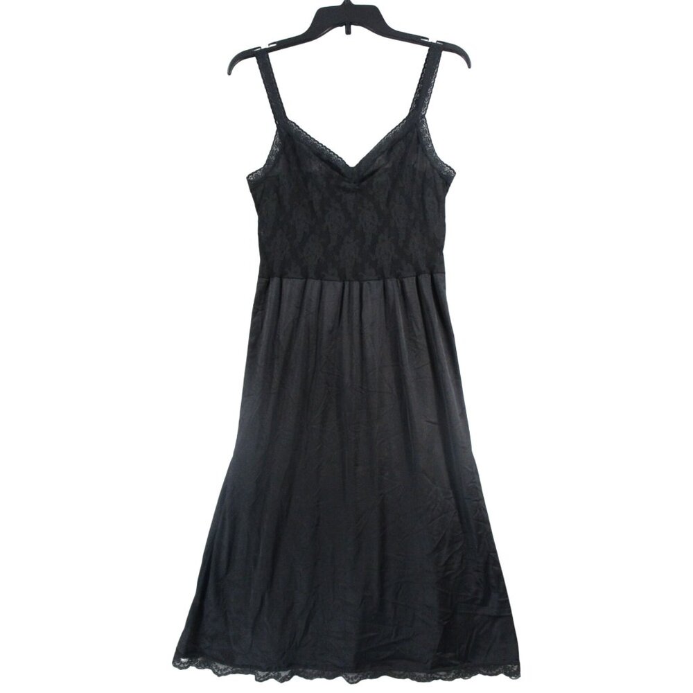 Black Lace‎ Whimsy Goth Overlay Lace Slip Dress W/ Adjustable Straps Midi Length